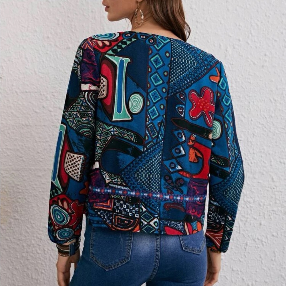 Geometric Print Open Front Jacket - image 2